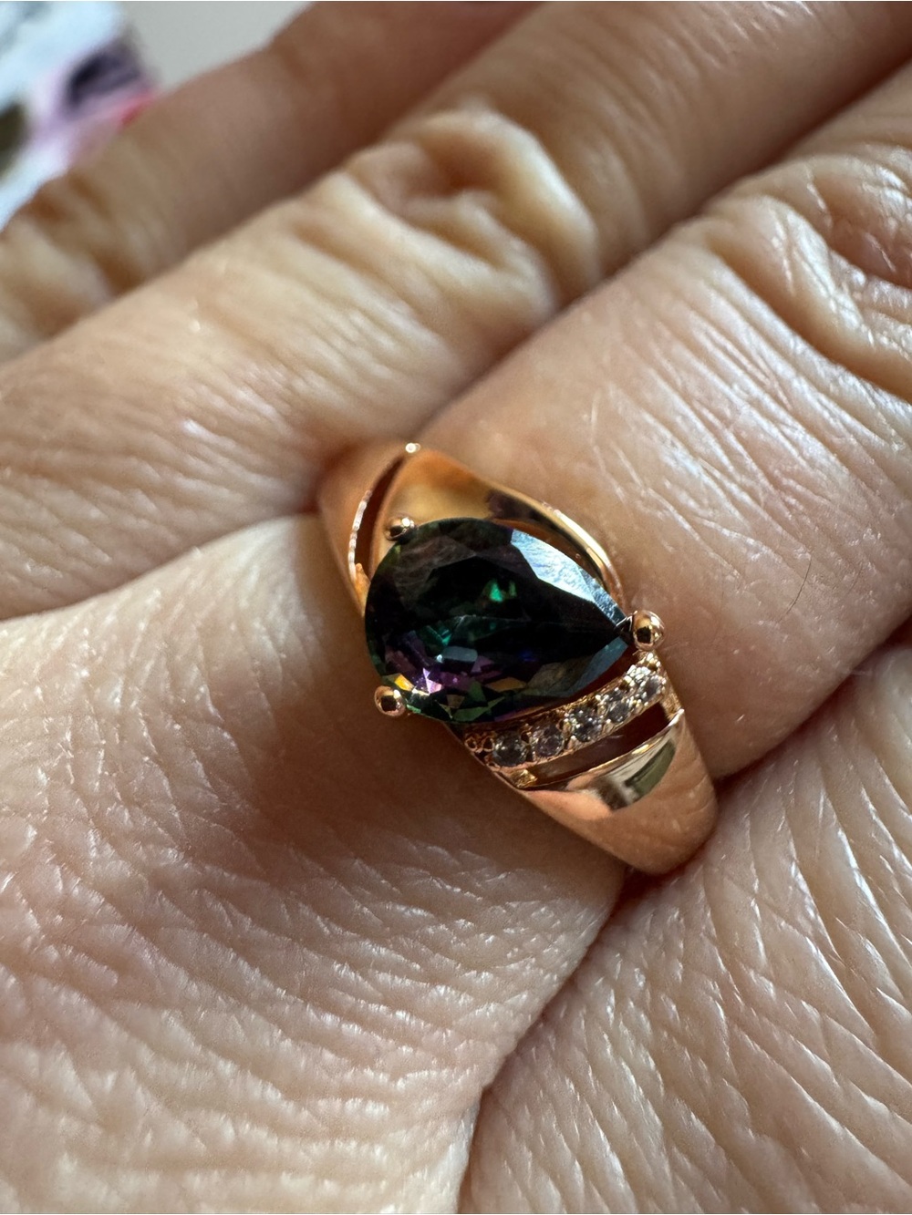 14K 585 Rolled Gold Hallmarked Mystic Topaz Ring Size 7.5 Color Changing - Picture 11 of 13